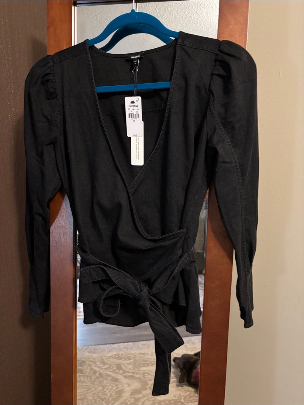 NWT Express Women’s Black Long Sleeve Tie Waist